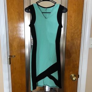 Fashion nova- teal & black asymmetrical dress
